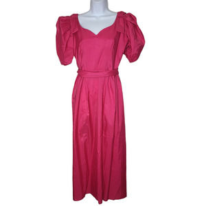 Jcpenney Dress Women Medium Pink Puff Sleeves  Belted Maxi  Sweetheart Neckline